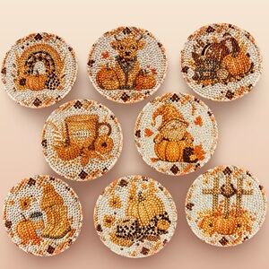 Hand Crafted Diamond Art Fall Coaster Set